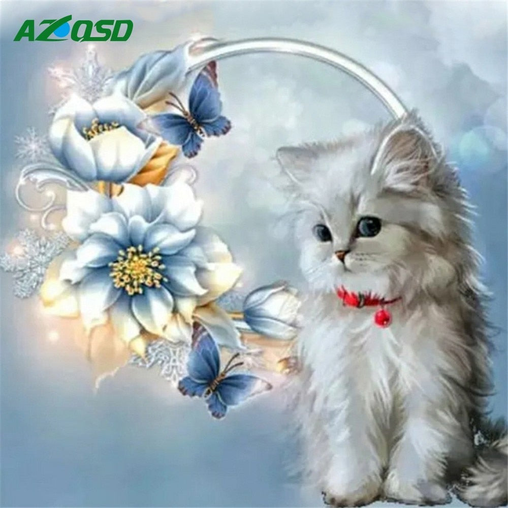 Adorable kitten with flower Diamond Painting 5D Full Drill  Animals Diamond art